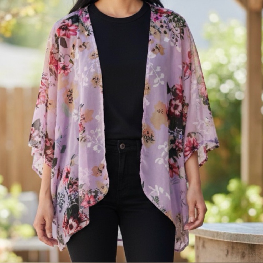 Purple Floral Kimono - Picture 1 of 3